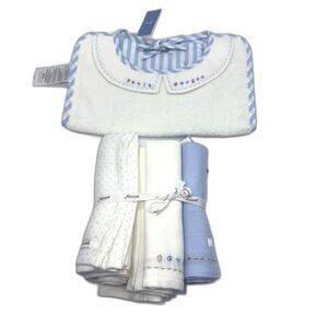 Jacadi Lot Of NWT 3 Petit Garcon Langes And Collared Terry Bib - Blue/White